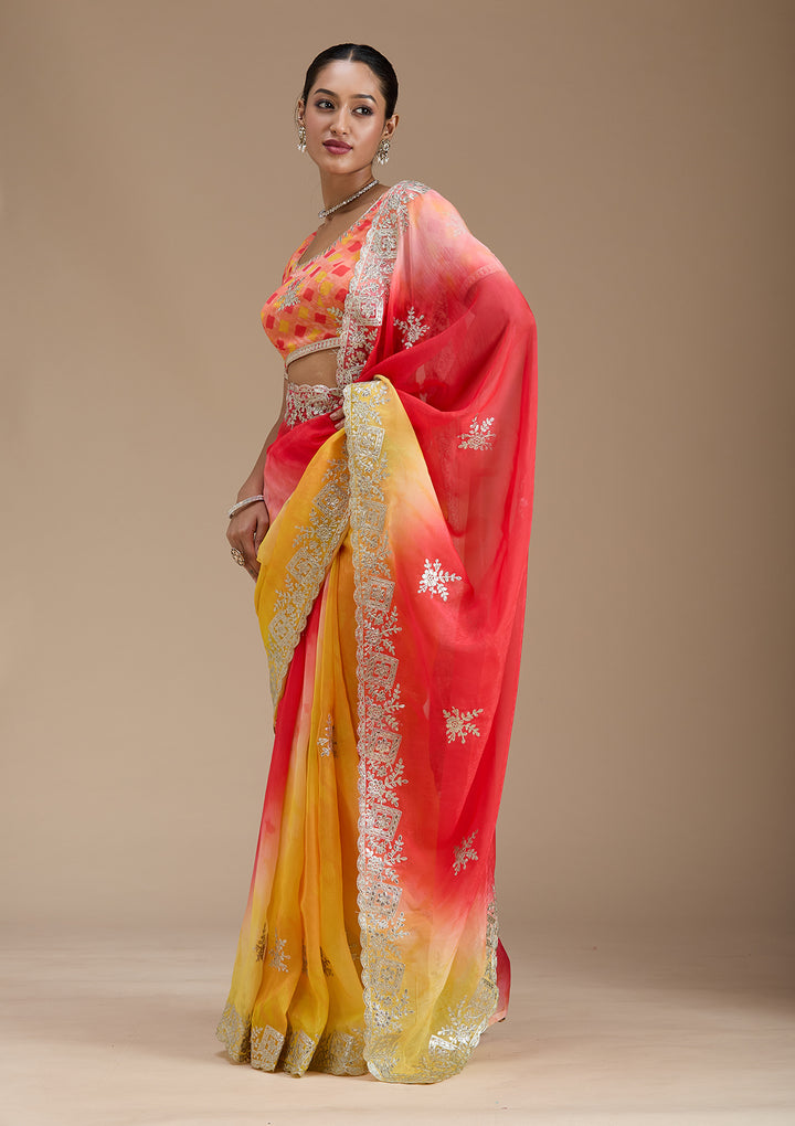 Red Gotapatti Crepe Saree