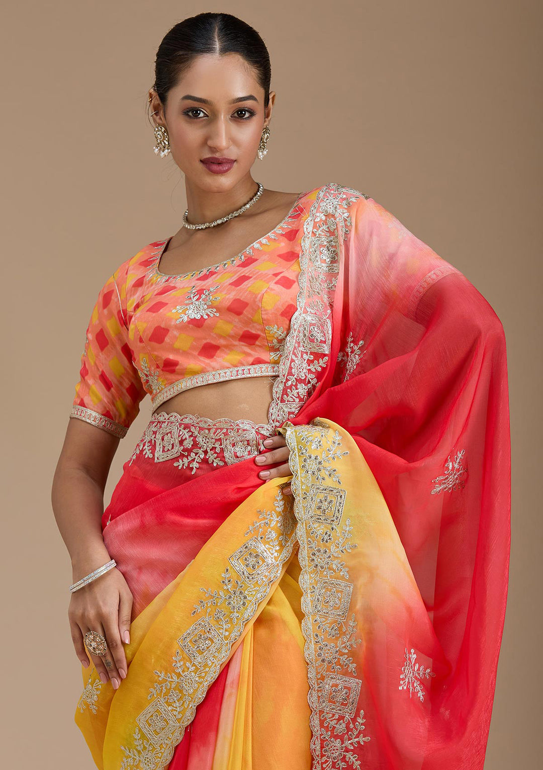 Red Gotapatti Crepe Saree