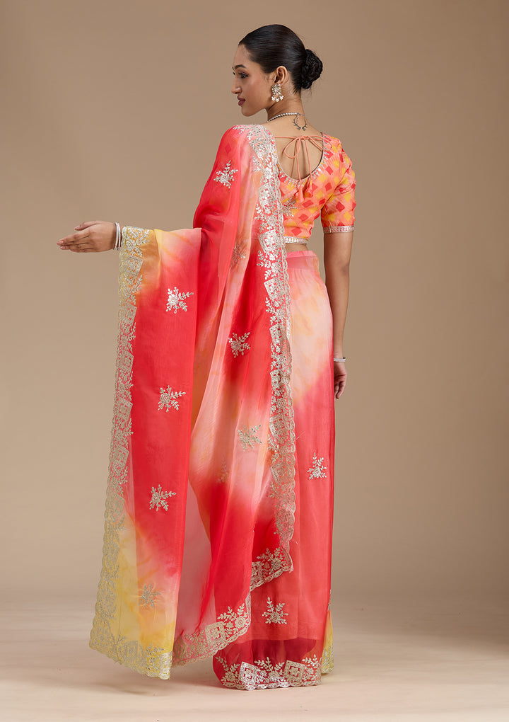 Red Gotapatti Crepe Saree