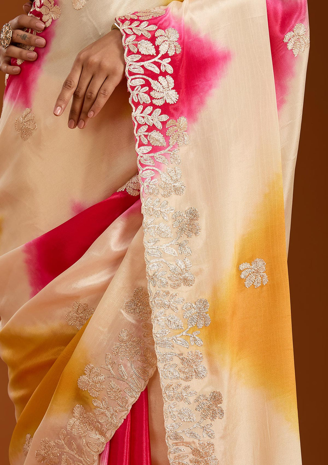 Rani Pink Gotapatti Crepe Saree
