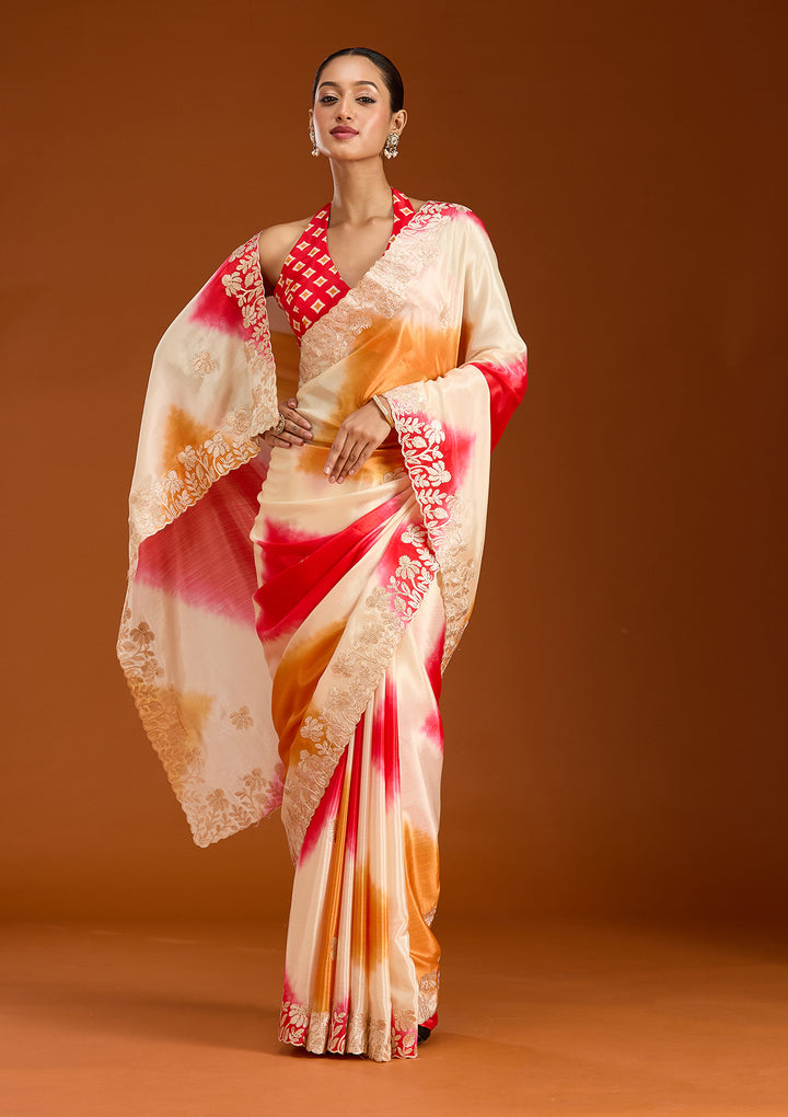 Red Gotapatti Crepe Saree