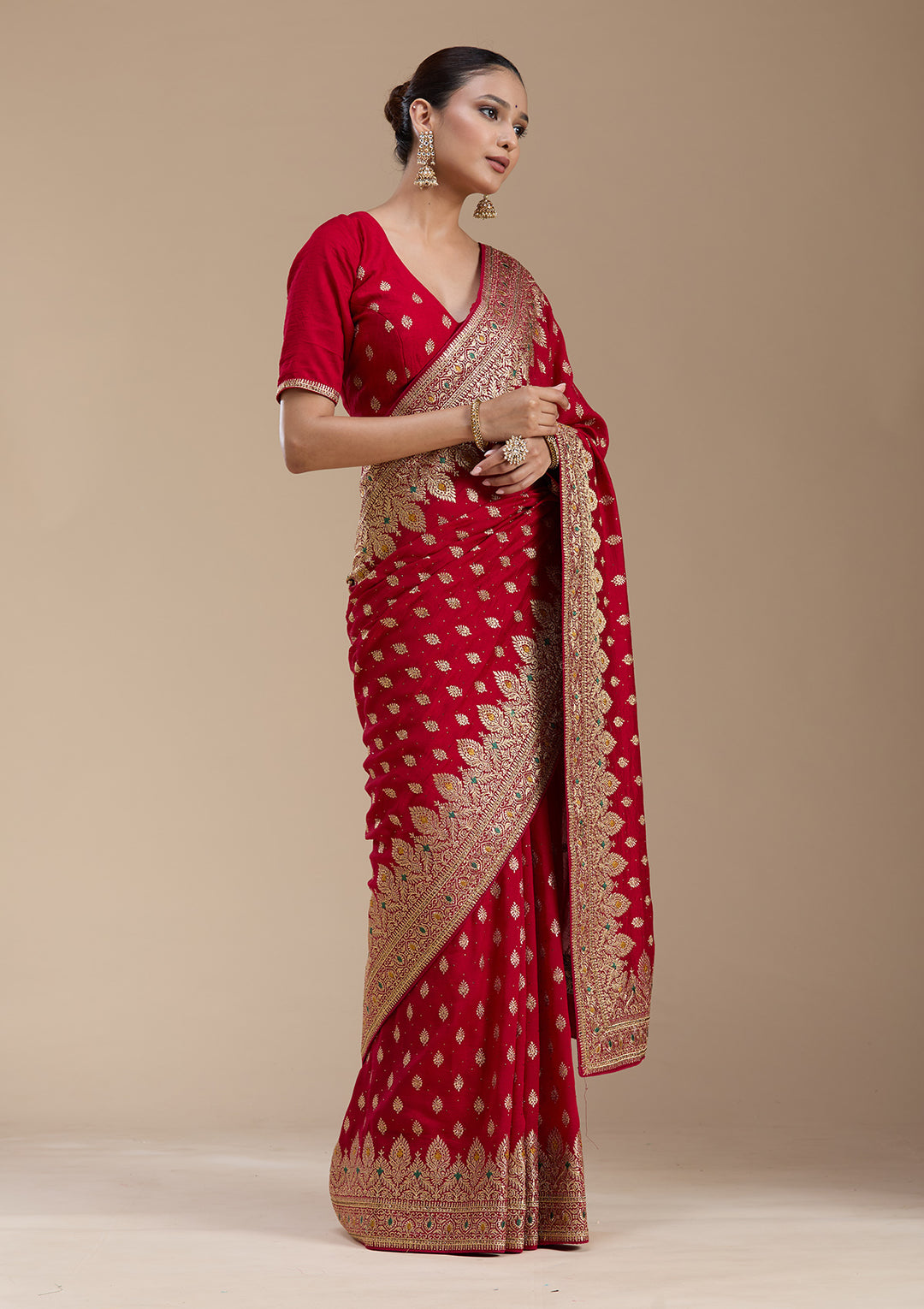 Red Zariwork (Gold) Soft Raw Silk Saree