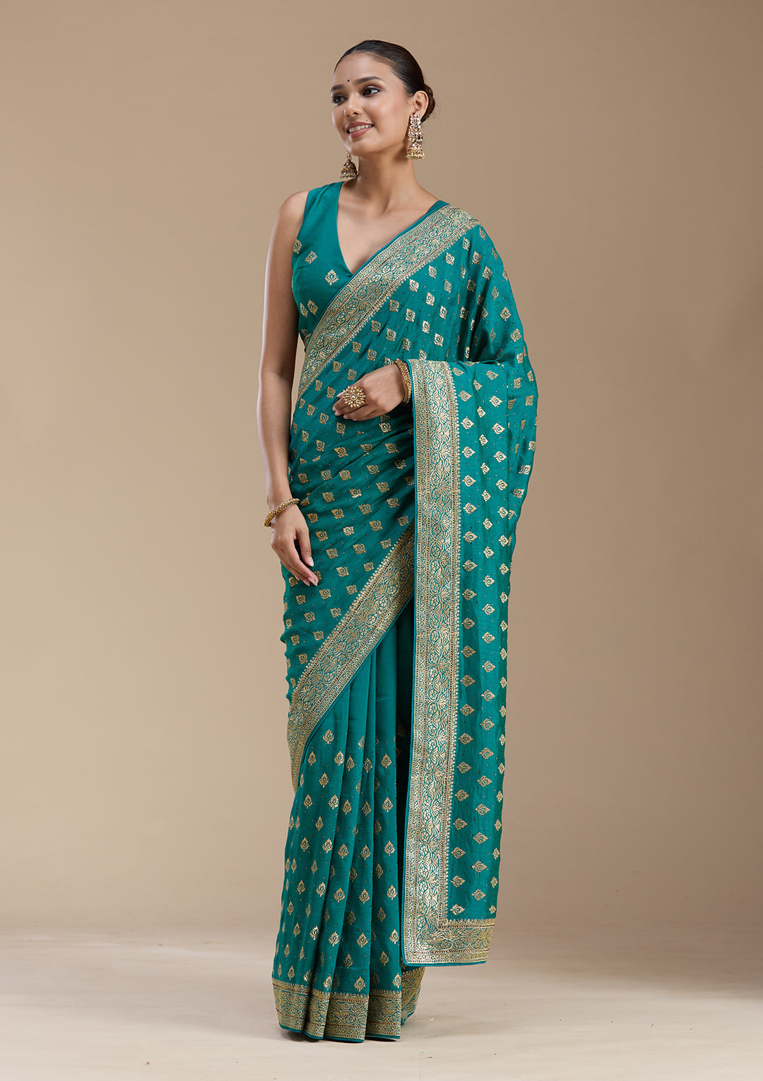 Rama Green Zariwork (Gold) Soft Raw Silk Saree