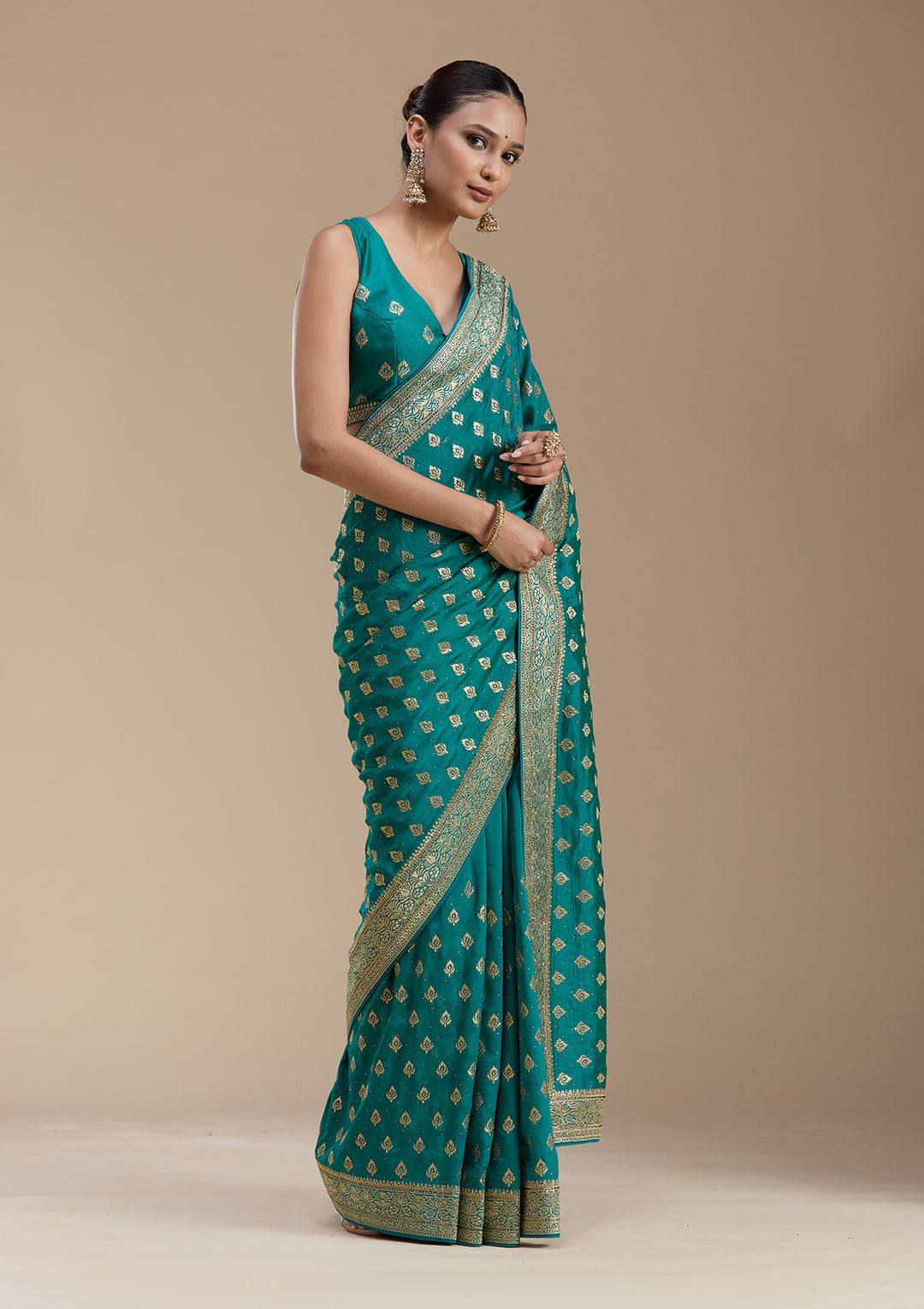 Rama Green Zariwork (Gold) Soft Raw Silk Saree