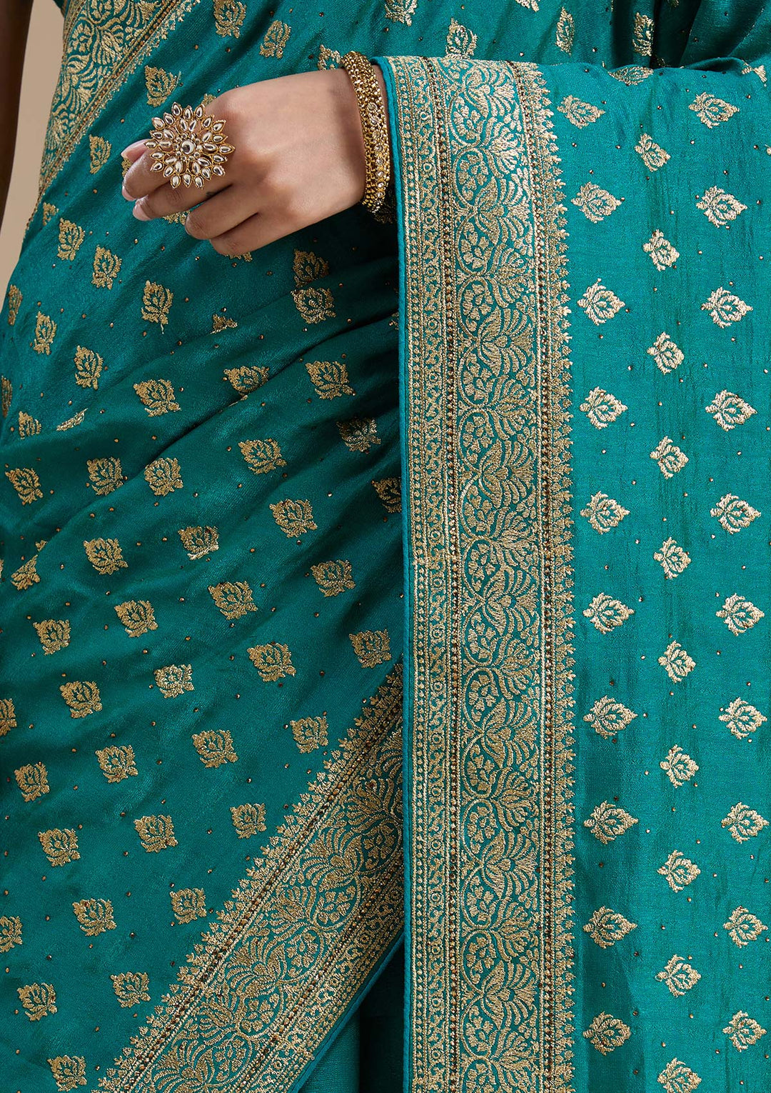Rama Green Zariwork (Gold) Soft Raw Silk Saree