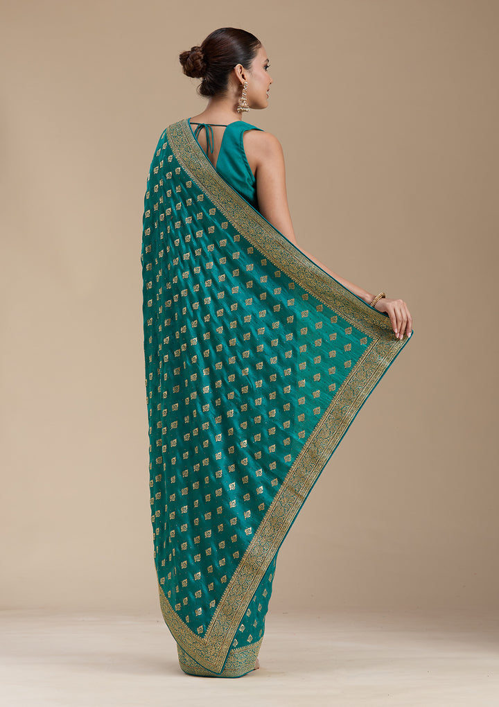 Rama Green Zariwork (Gold) Soft Raw Silk Saree