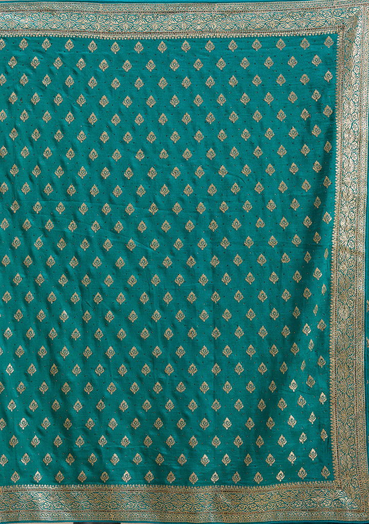 Rama Green Zariwork (Gold) Soft Raw Silk Saree