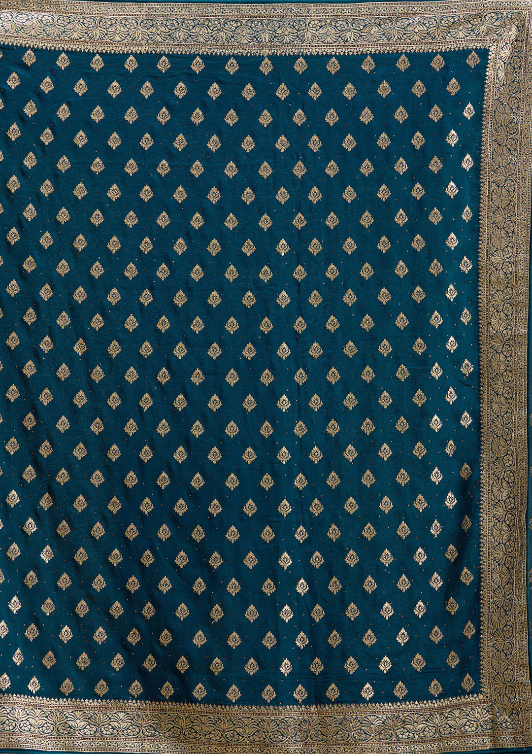 Teal Green Zariwork (Gold) Soft Raw Silk Saree