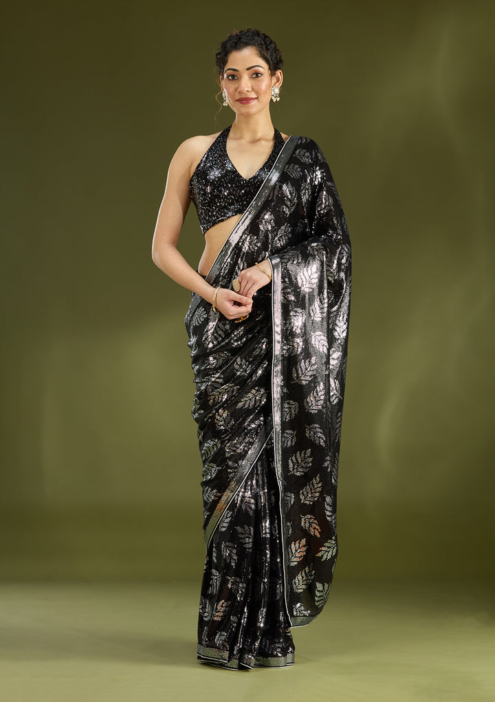 Black Sequins Georgette Saree