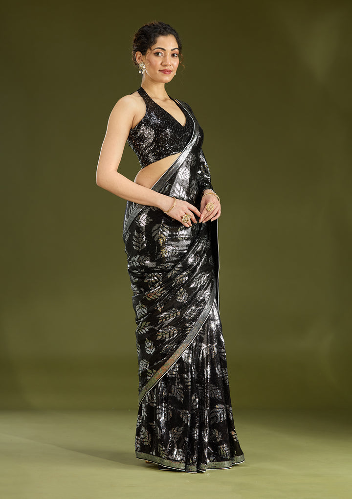 Black Sequins Georgette Saree