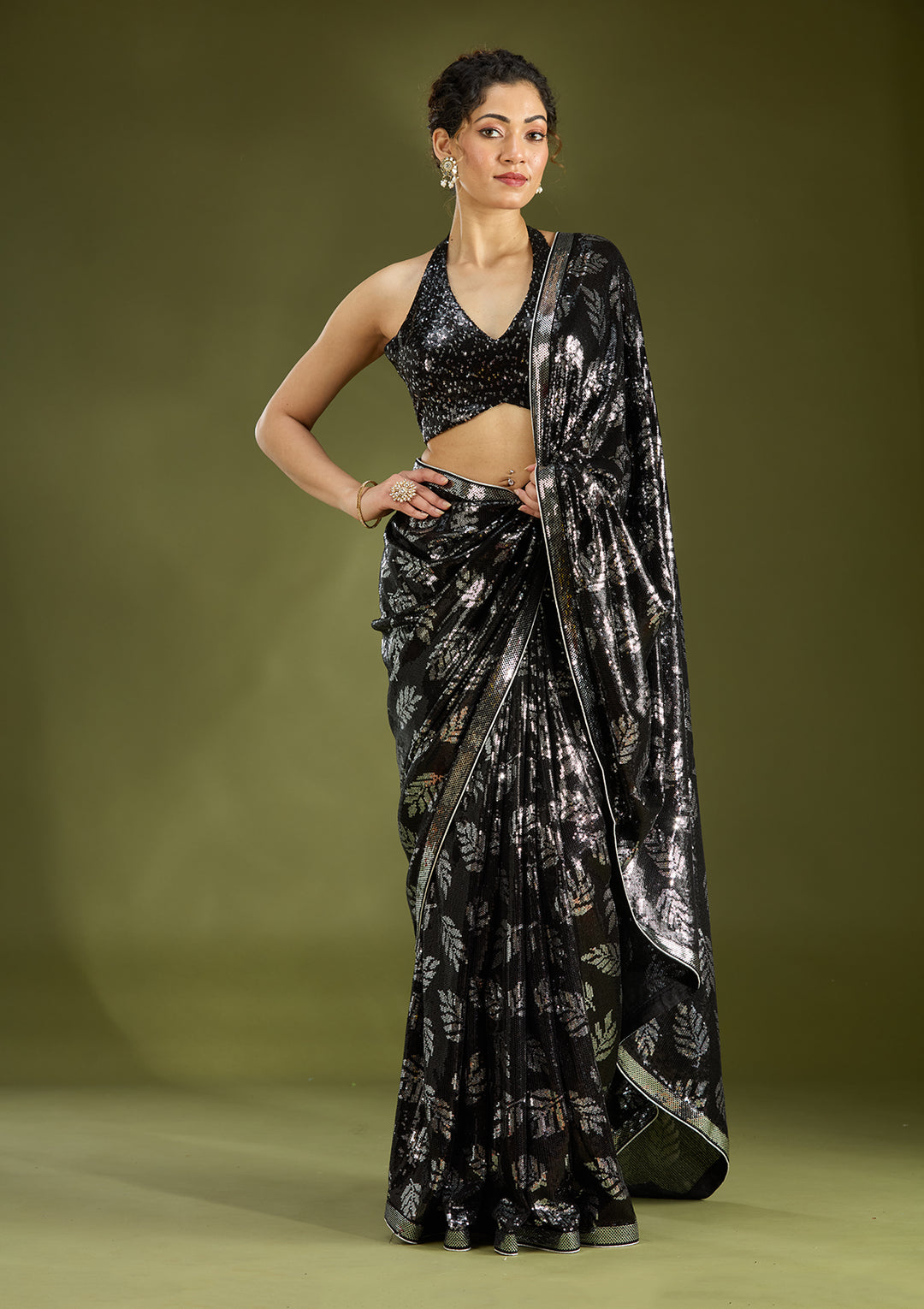 Black Sequins Georgette Saree