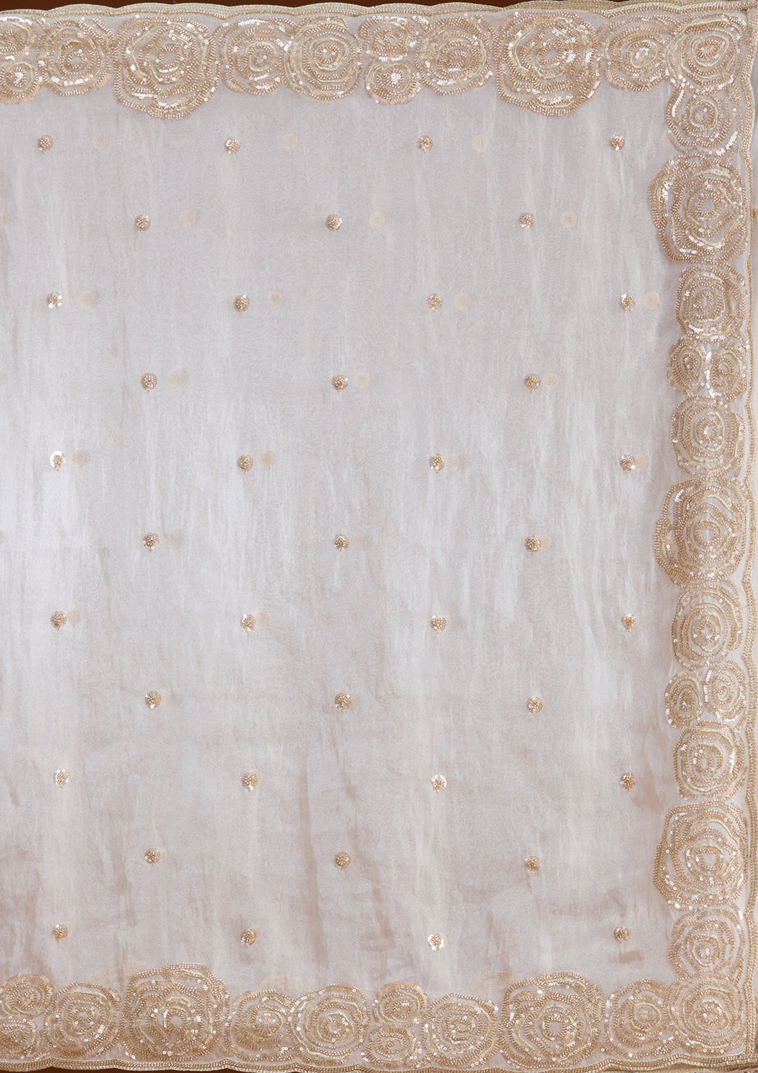 Light Peach Sequins Tissue Saree