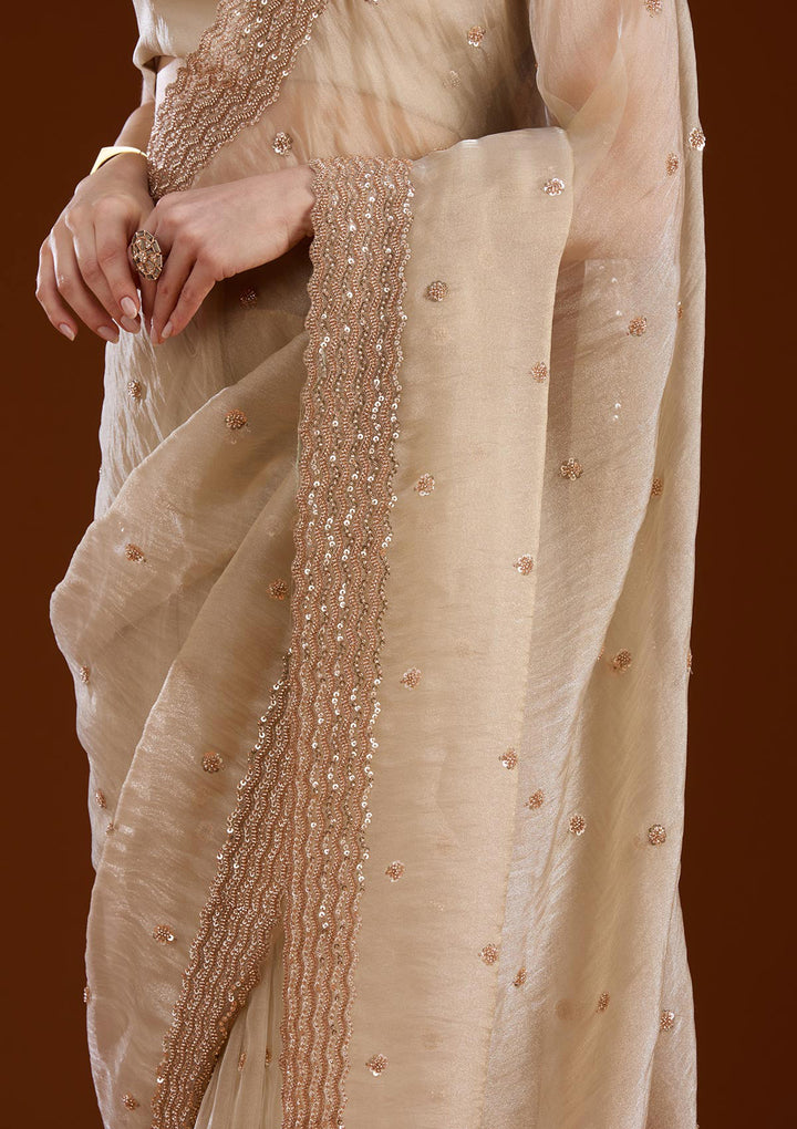 Beige Sequins Tissue Saree