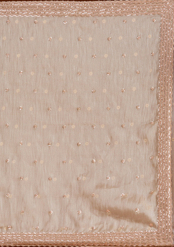 Beige Sequins Tissue Saree