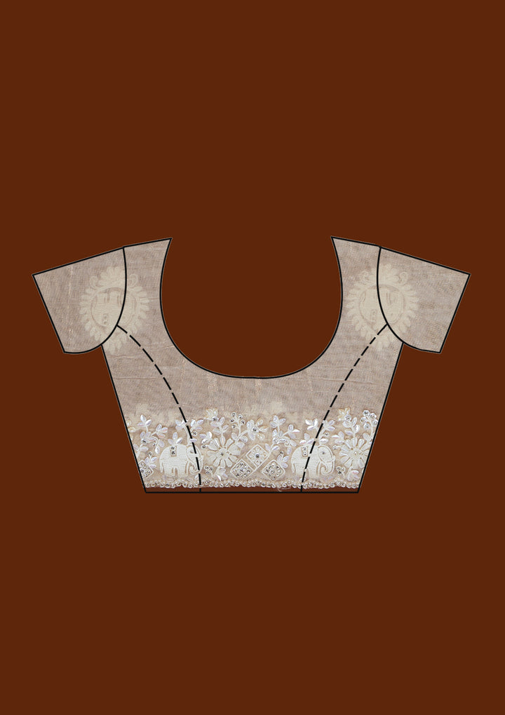 Beige Pearlwork Tissue Saree