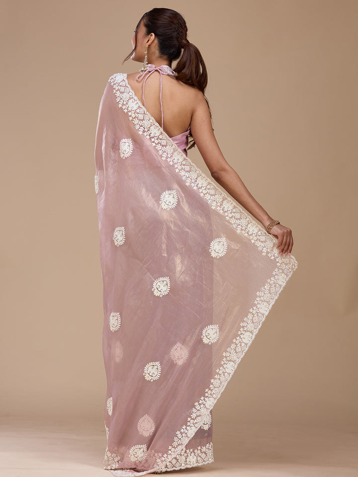 Mauve Pearlwork Tissue Saree