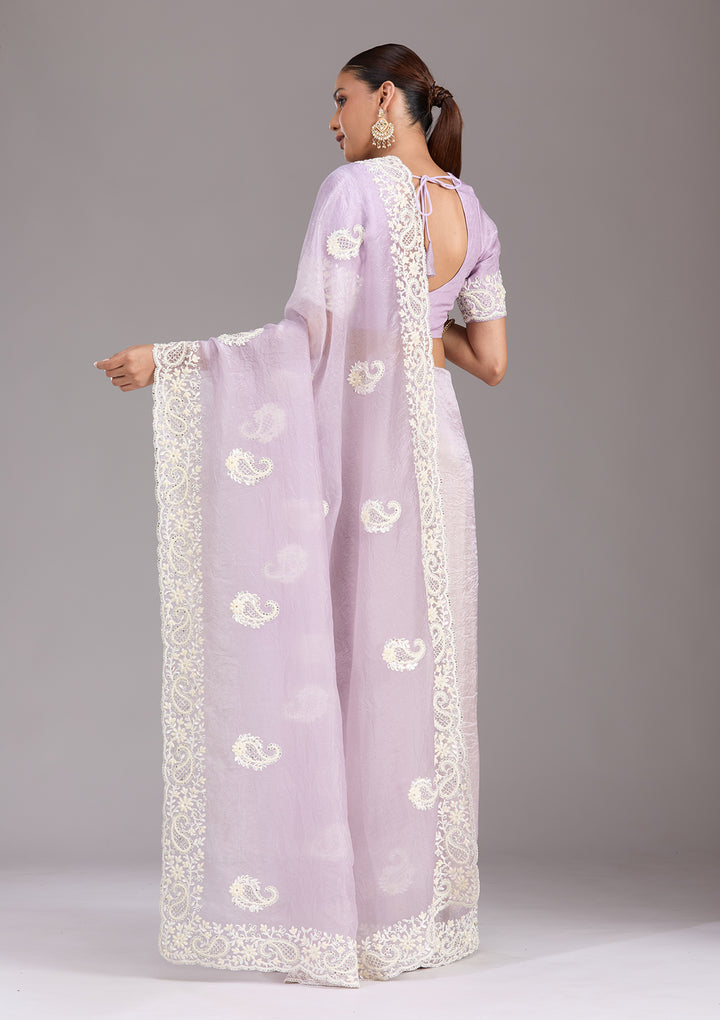 Lavender Pearlwork Tissue Saree