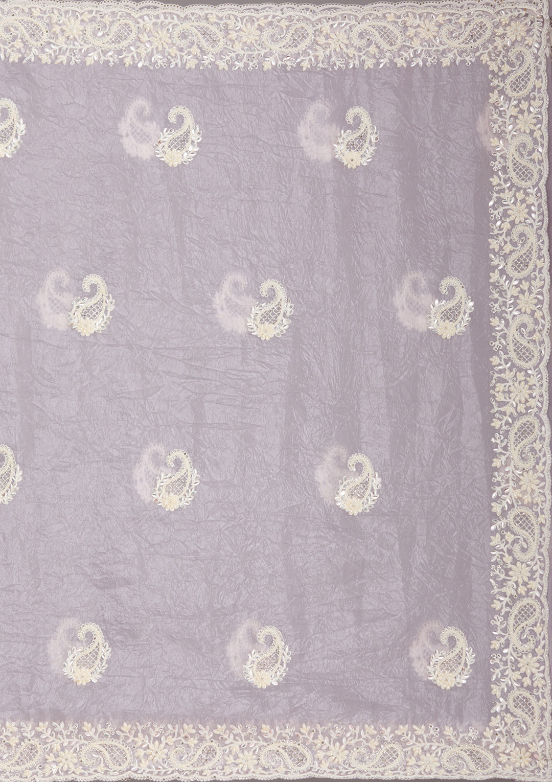 Lavender Pearlwork Tissue Saree