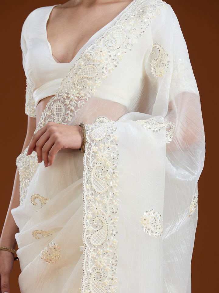 Teal Green Stonework (Gold) Tissue Saree