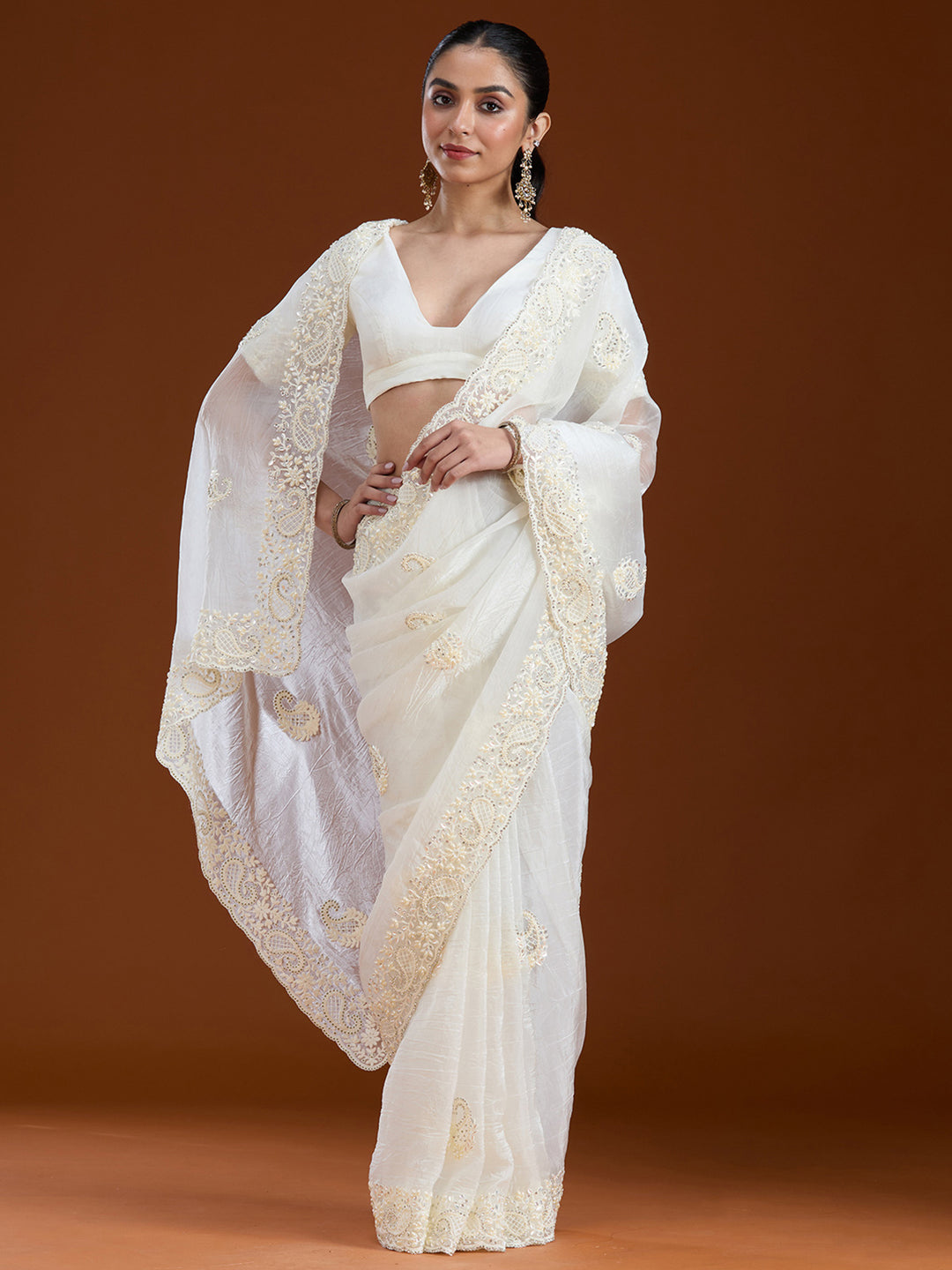 Teal Green Stonework (Gold) Tissue Saree