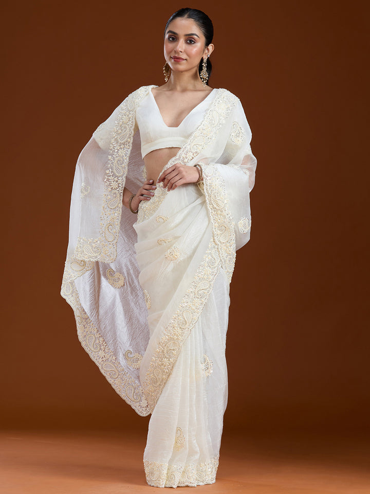 Teal Green Stonework (Gold) Tissue Saree