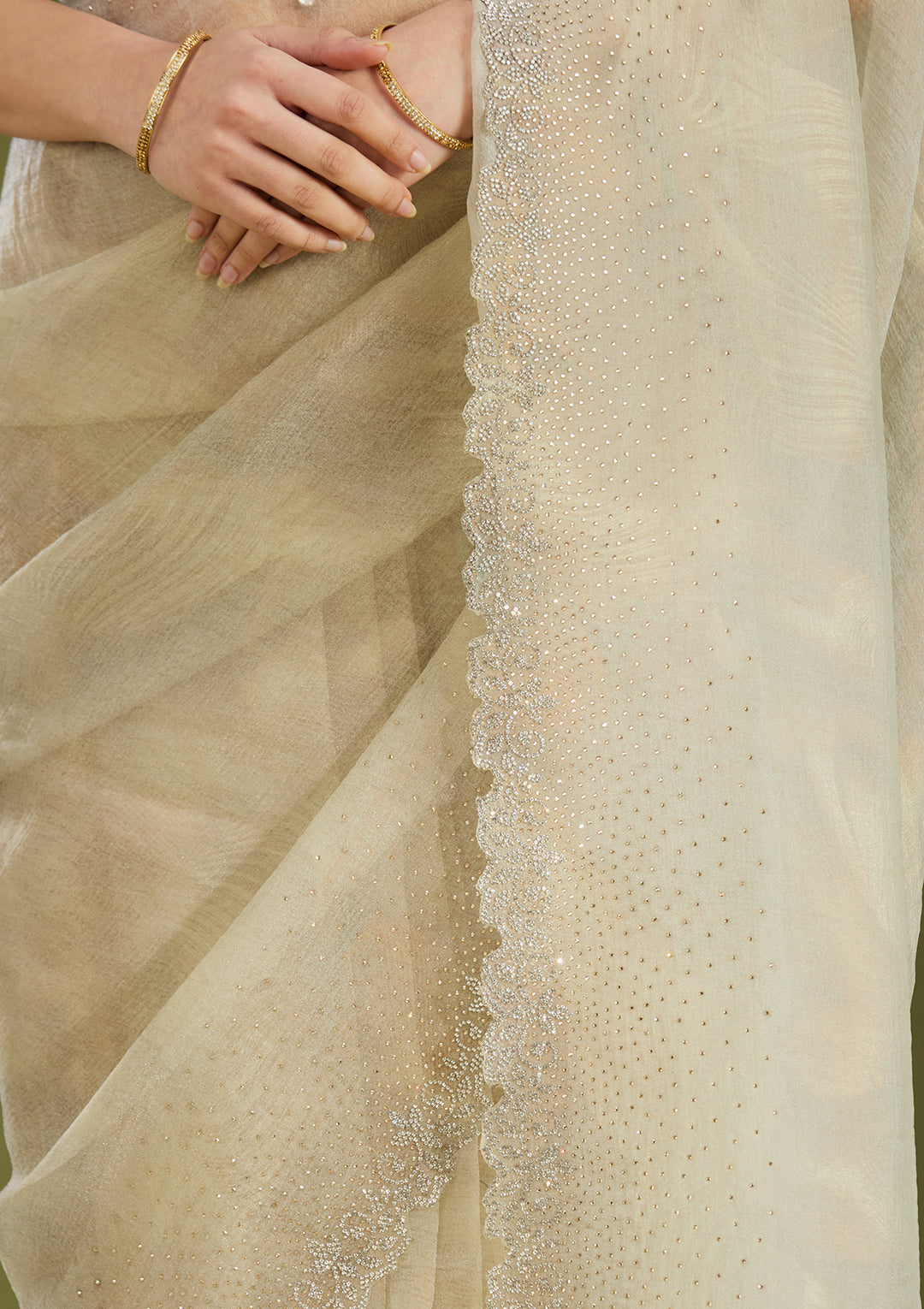Off White Stonework (Gold) Tissue Saree