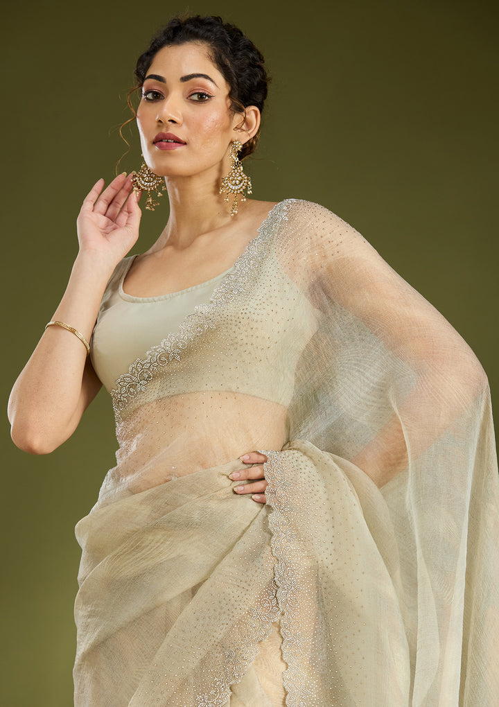 Off White Stonework (Gold) Tissue Saree
