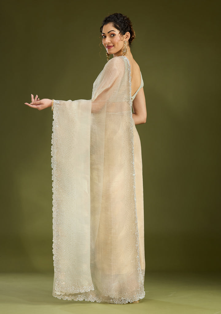 Off White Stonework (Gold) Tissue Saree