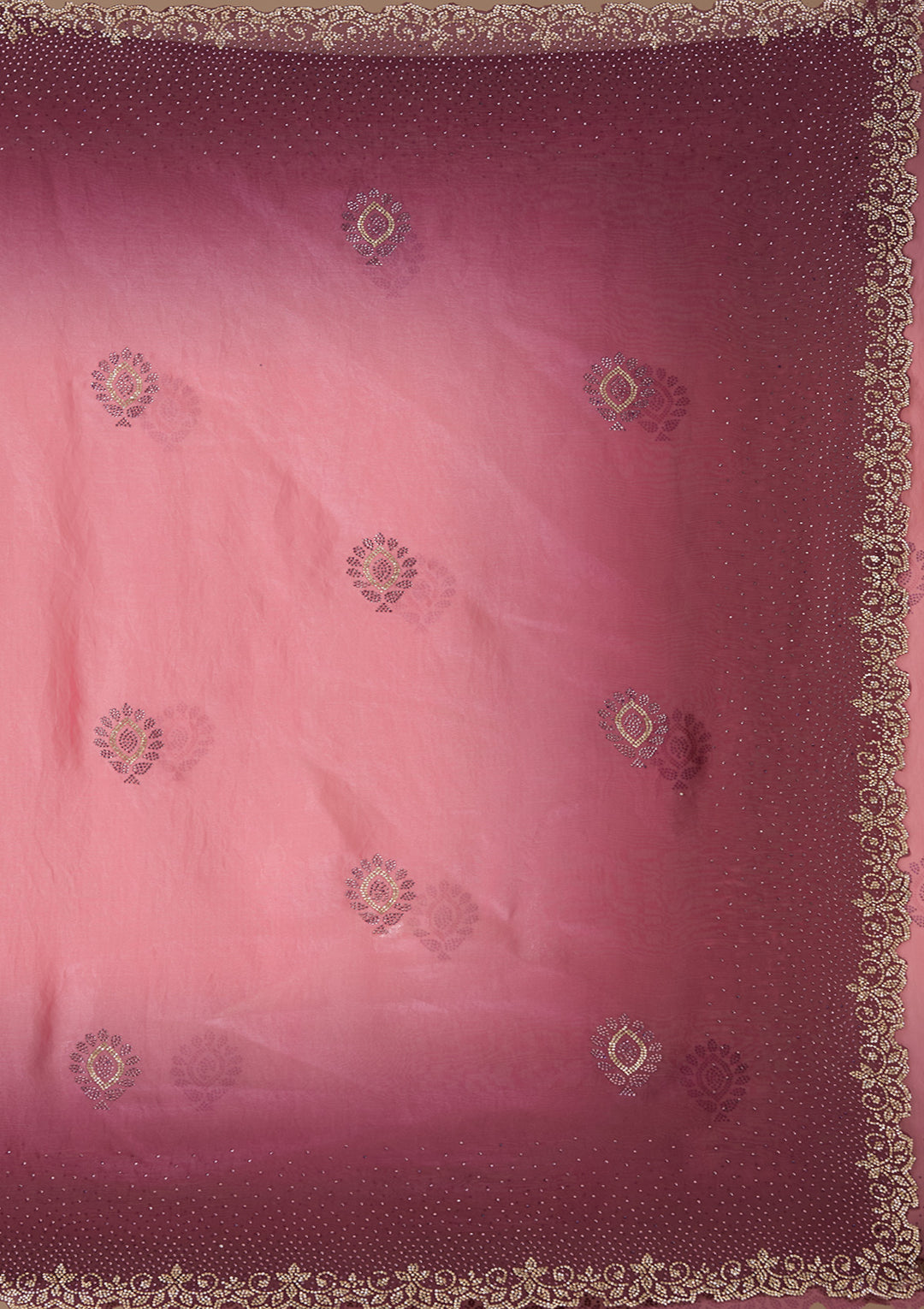 Gajari Pink Stonework (Gold) Tissue Saree