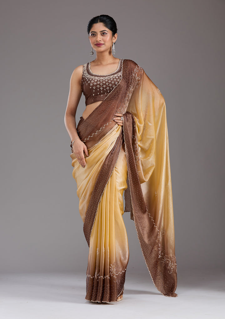 Beige Stonework (Gold) Tissue Saree