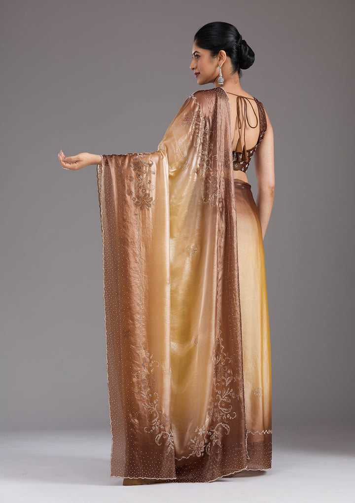 Beige Stonework (Gold) Tissue Saree