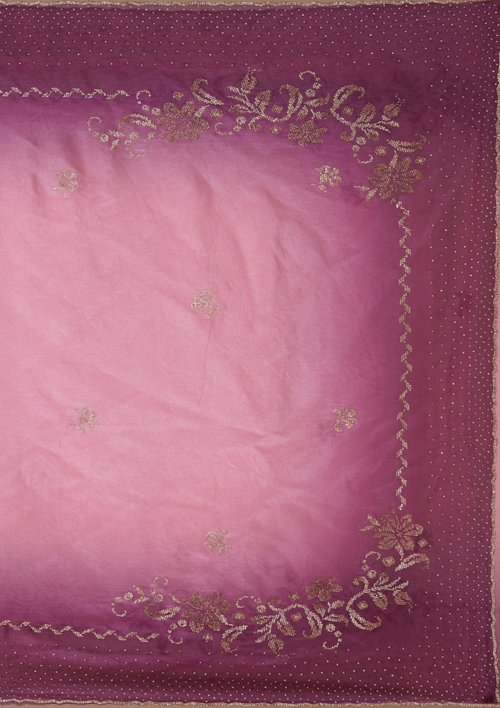 Pink Stonework (Gold) Tissue Saree