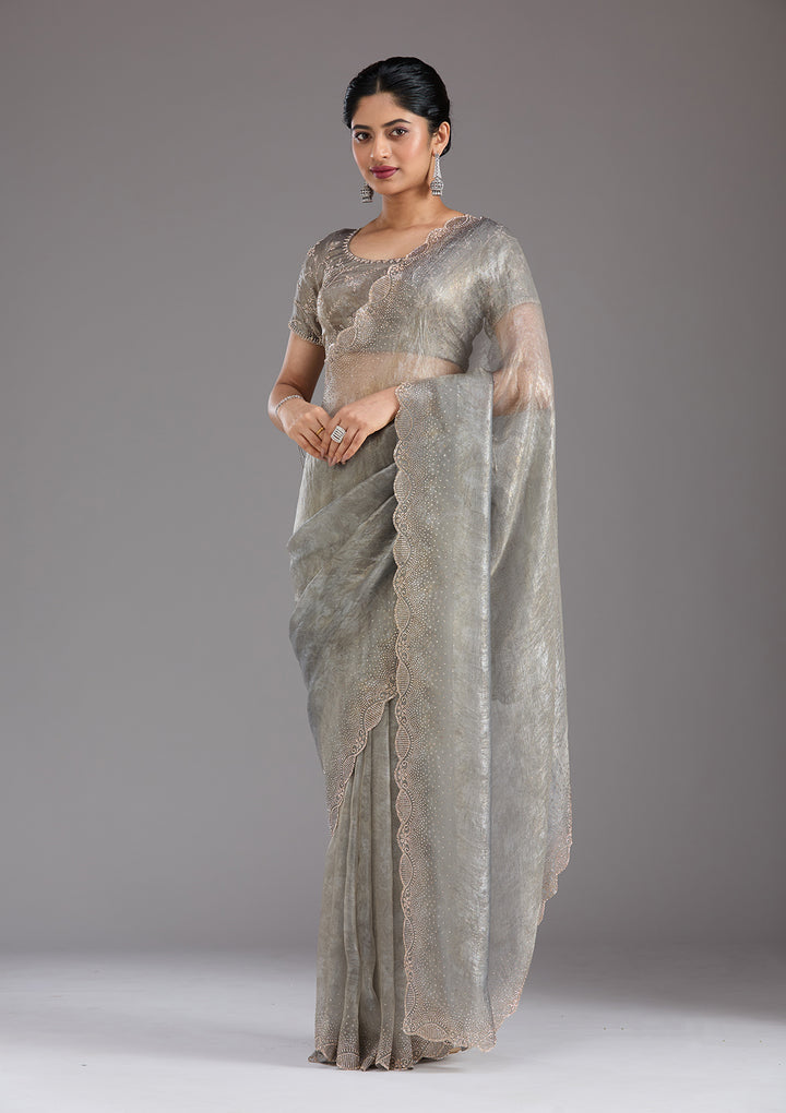 Grey Stonework (Gold) Tissue Saree