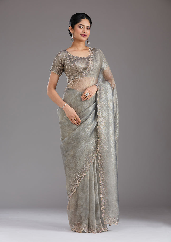 Grey Stonework (Gold) Tissue Saree