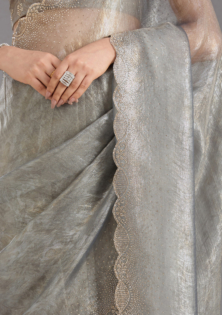 Grey Stonework (Gold) Tissue Saree