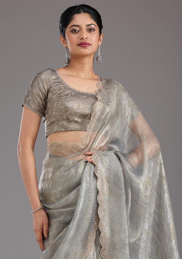 Grey Stonework (Gold) Tissue Saree