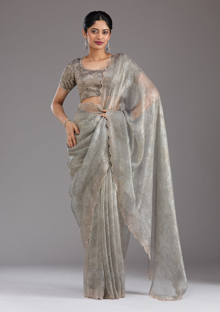 Grey Stonework (Gold) Tissue Saree