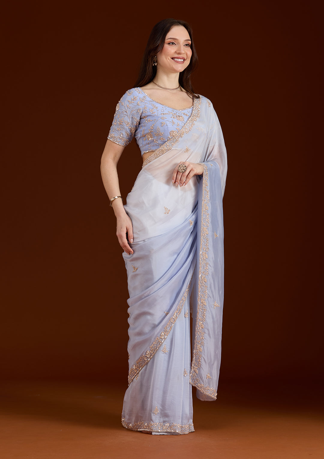 Sky Blue Cutdana Silk Saree