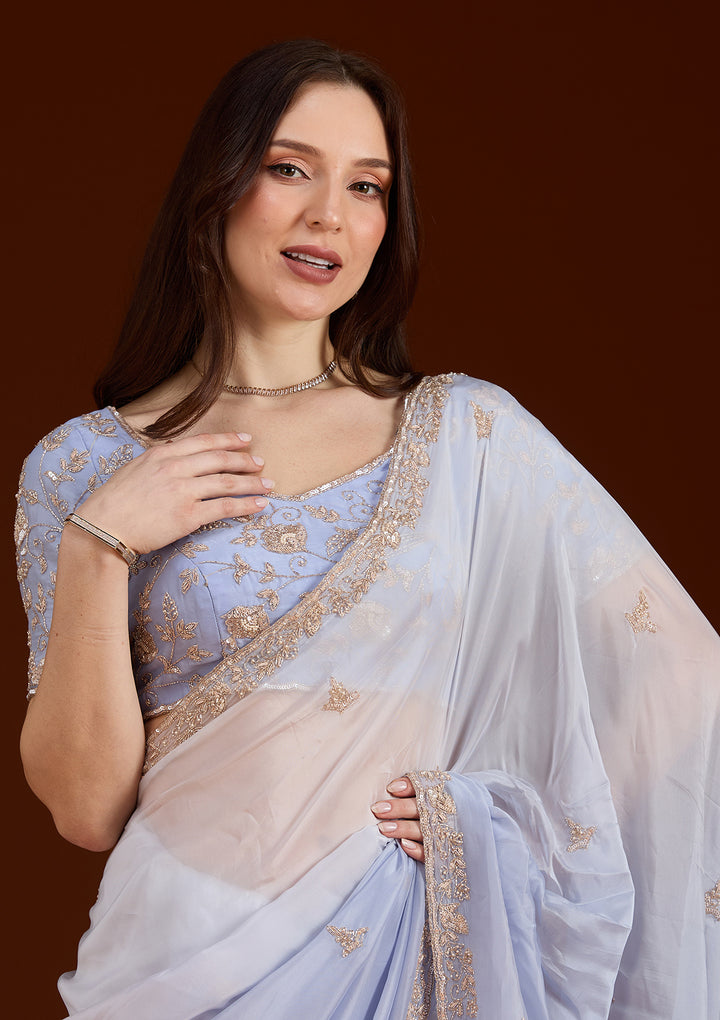 Sky Blue Cutdana Silk Saree