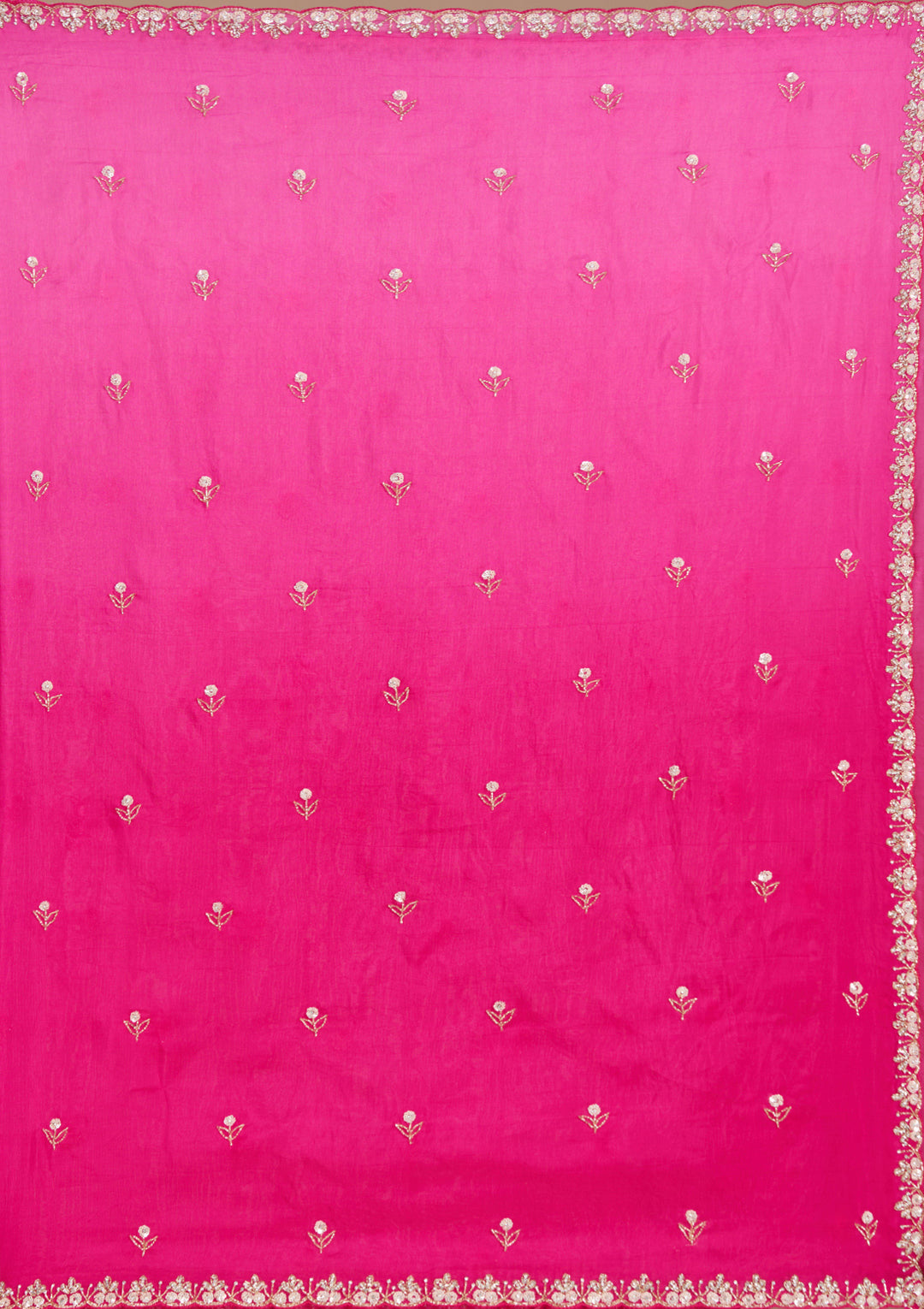 Rani Pink Aariwork Satin Saree