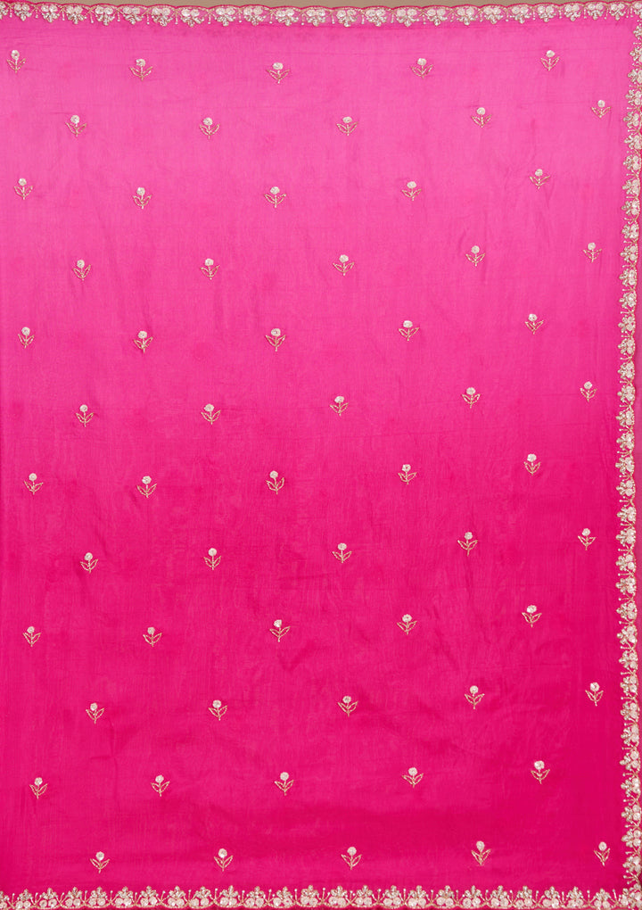 Rani Pink Aariwork Satin Saree