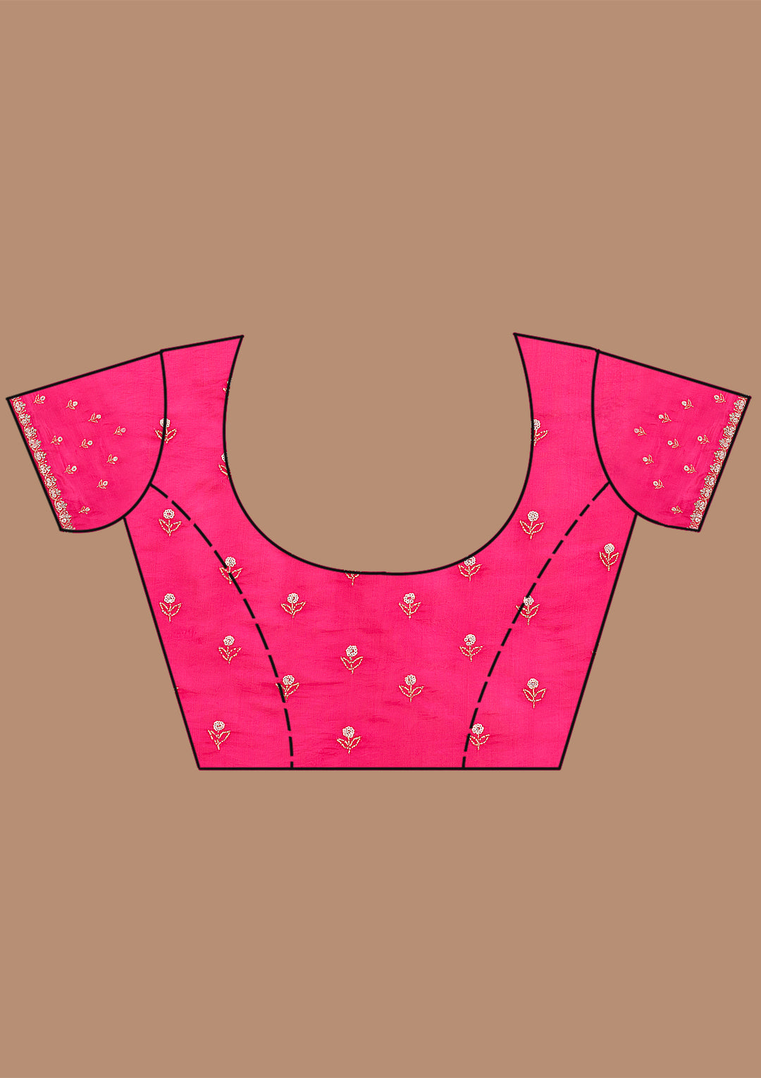 Rani Pink Aariwork Satin Saree