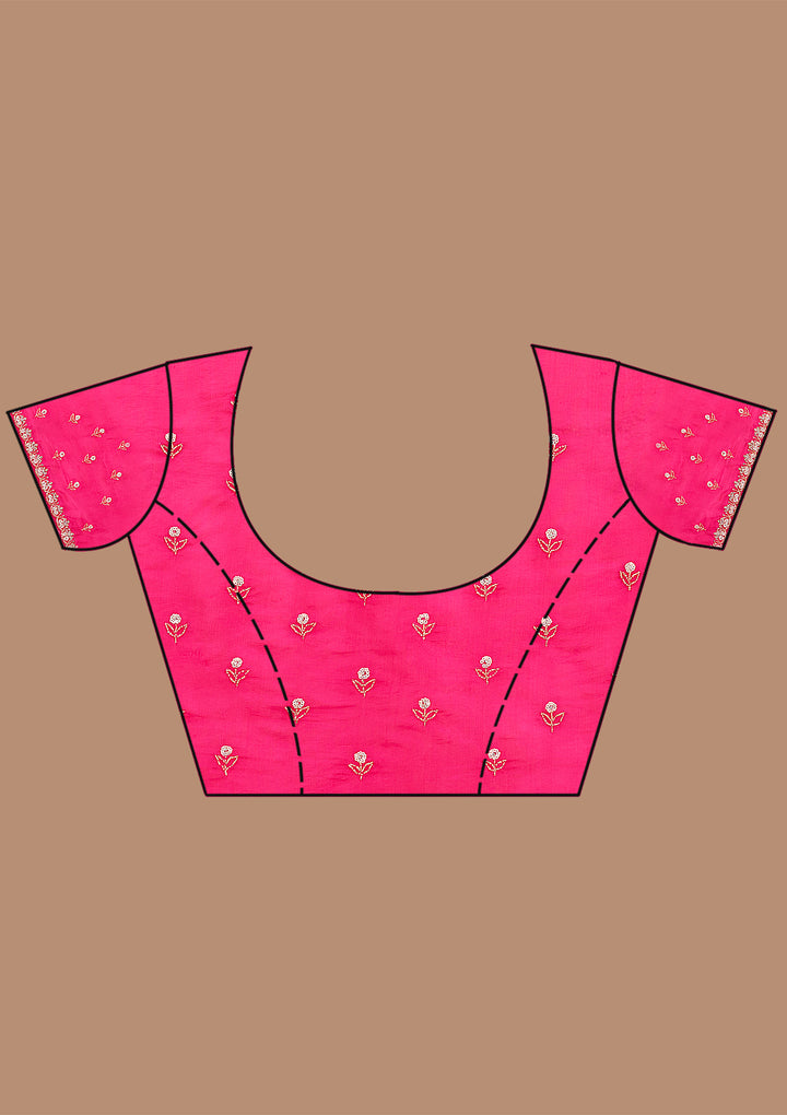 Rani Pink Aariwork Satin Saree