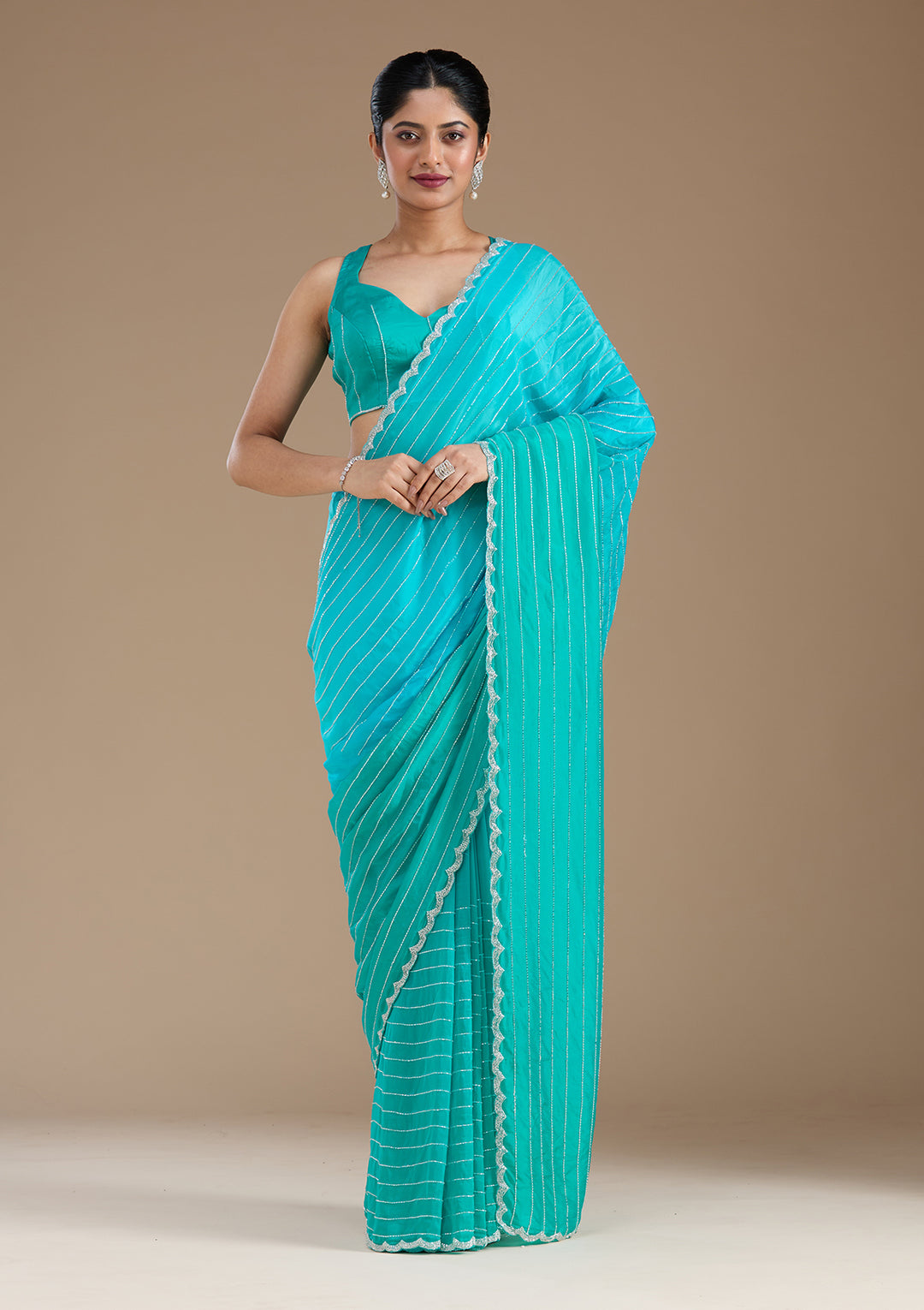Blue Cutdana Crepe Saree