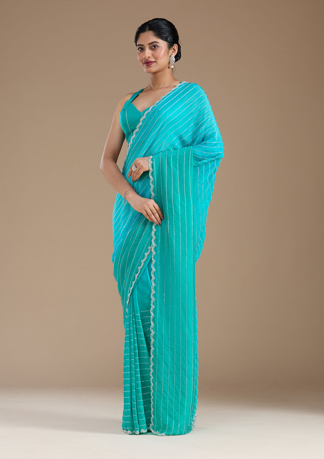 Blue Cutdana Crepe Saree
