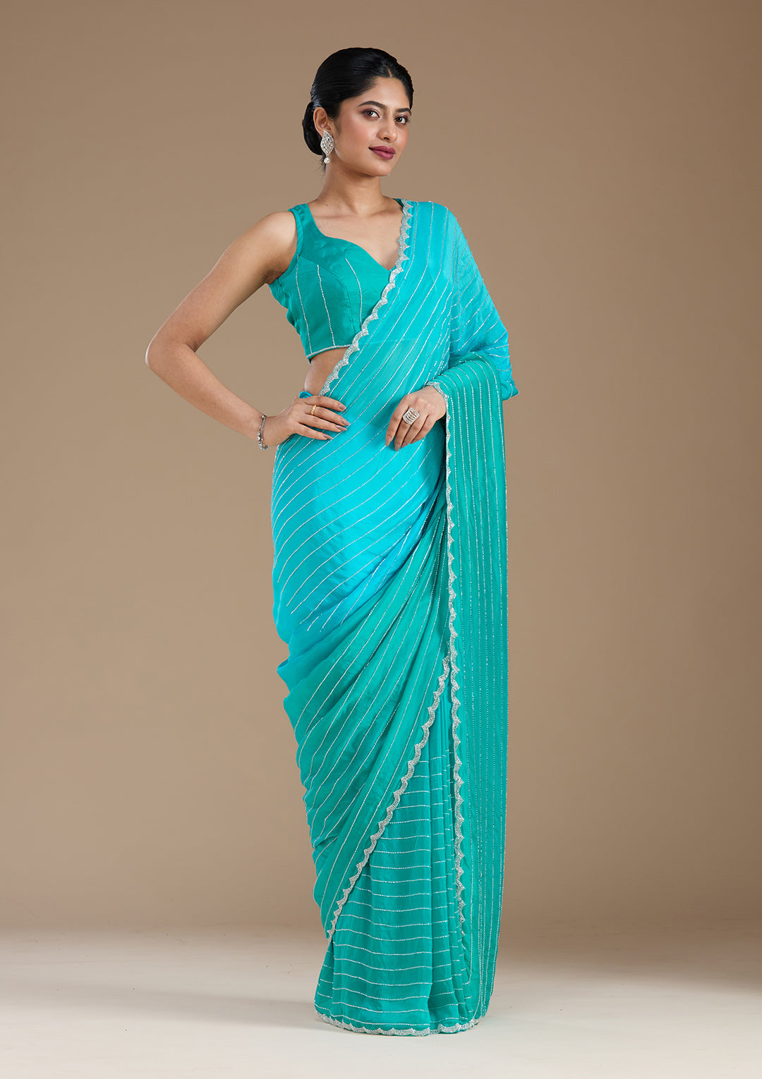 Blue Cutdana Crepe Saree