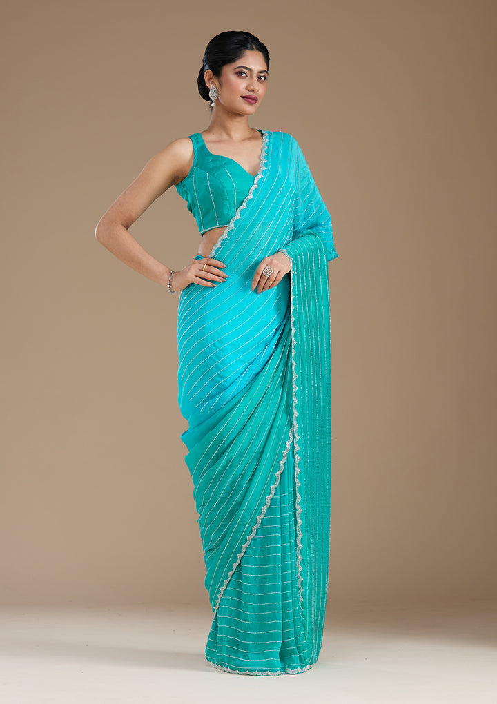 Blue Cutdana Crepe Saree