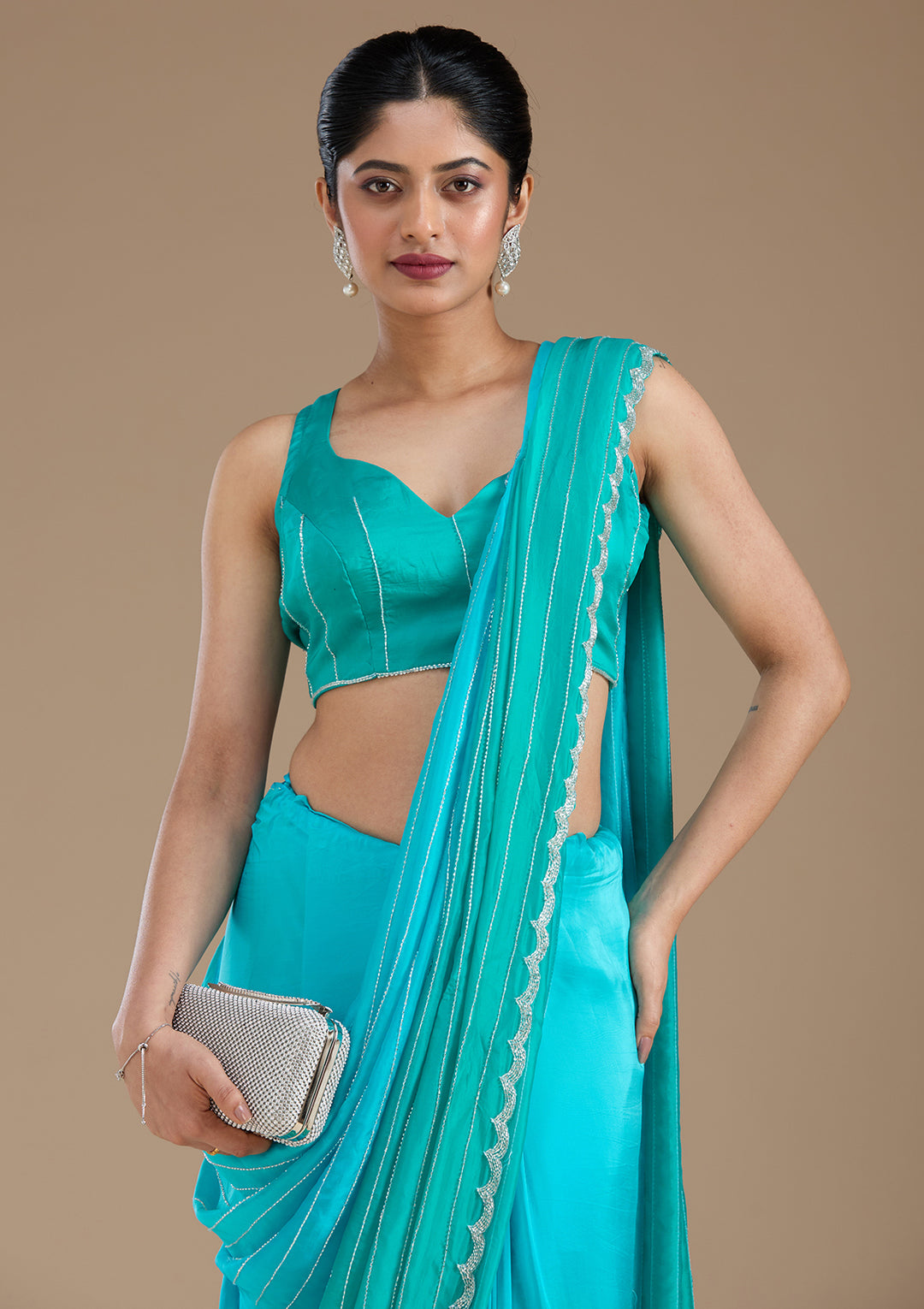 Blue Cutdana Crepe Saree