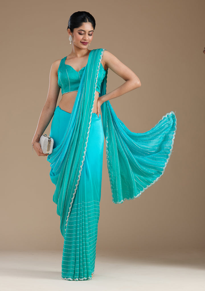 Blue Cutdana Crepe Saree