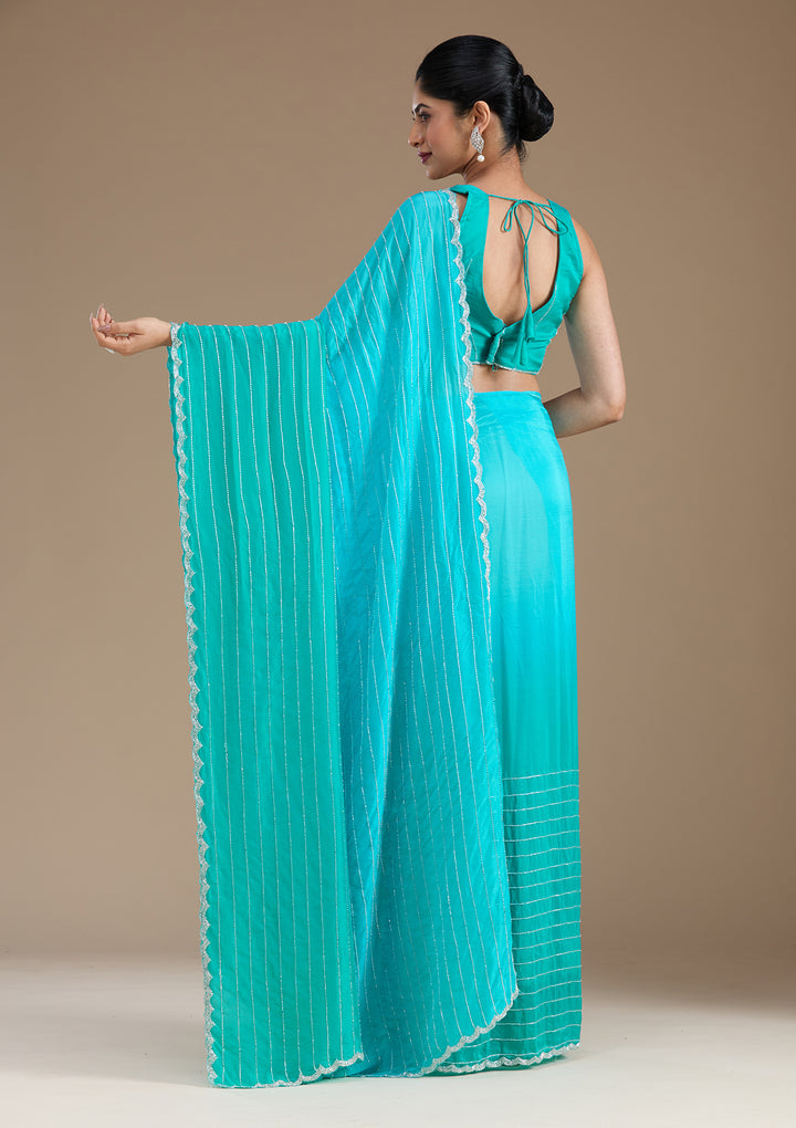 Blue Cutdana Crepe Saree
